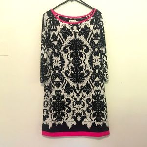 Eliza J Dress, Black and White with Hot Pink Trim